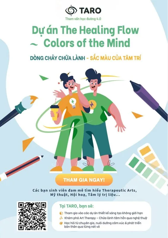 Poster dự án The Healing Flow — Colors of the Mind, dòng chảy chữa lành, sắc màu của tâm trí