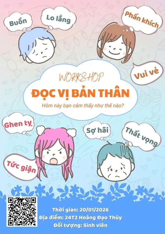 Poster workshop Đọc vị bản thân — hôm nay bạn cảm thấy như thế nào?